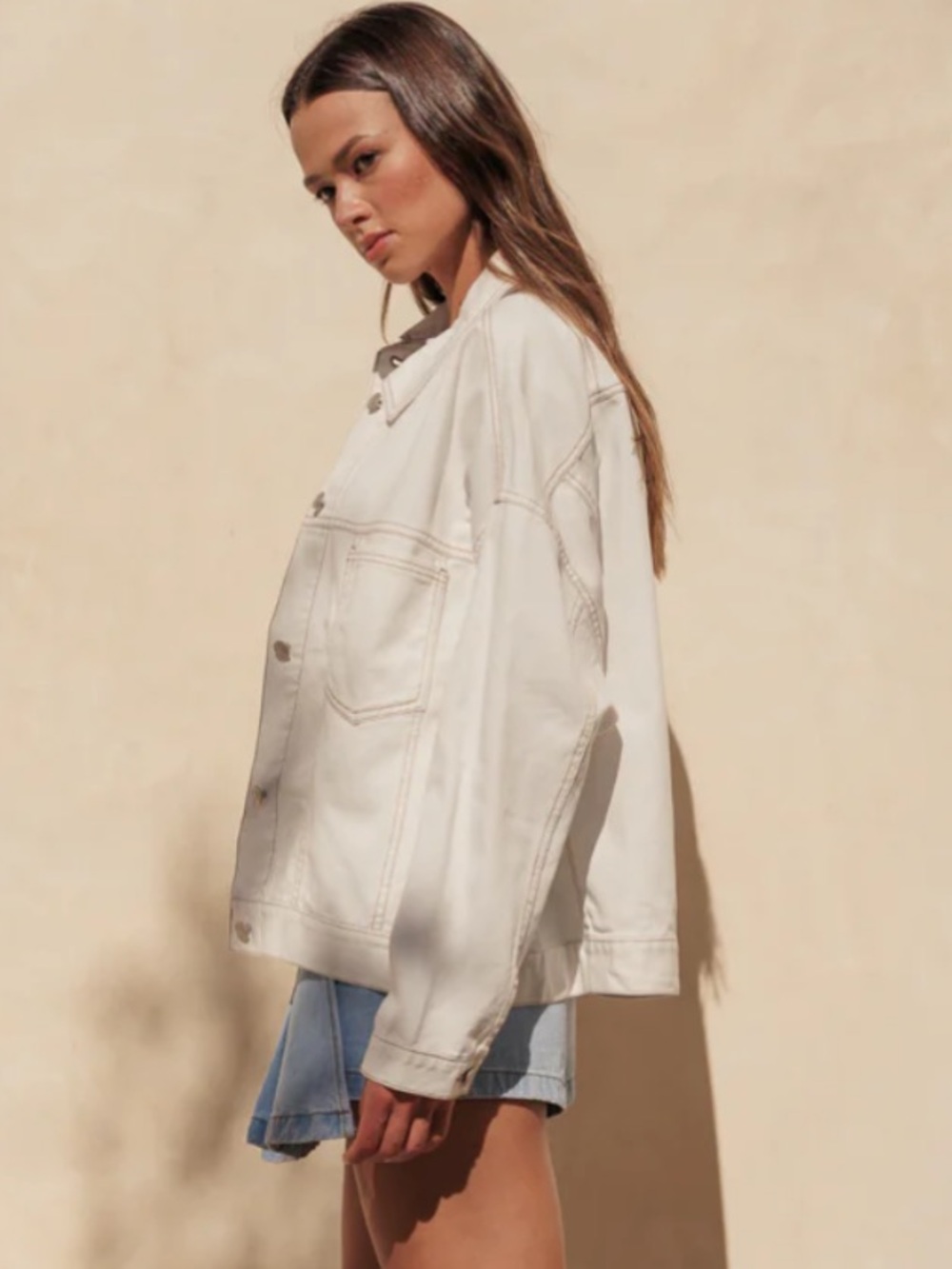 Cali 1850 Oversized Denim Swing Jacket- Ecru